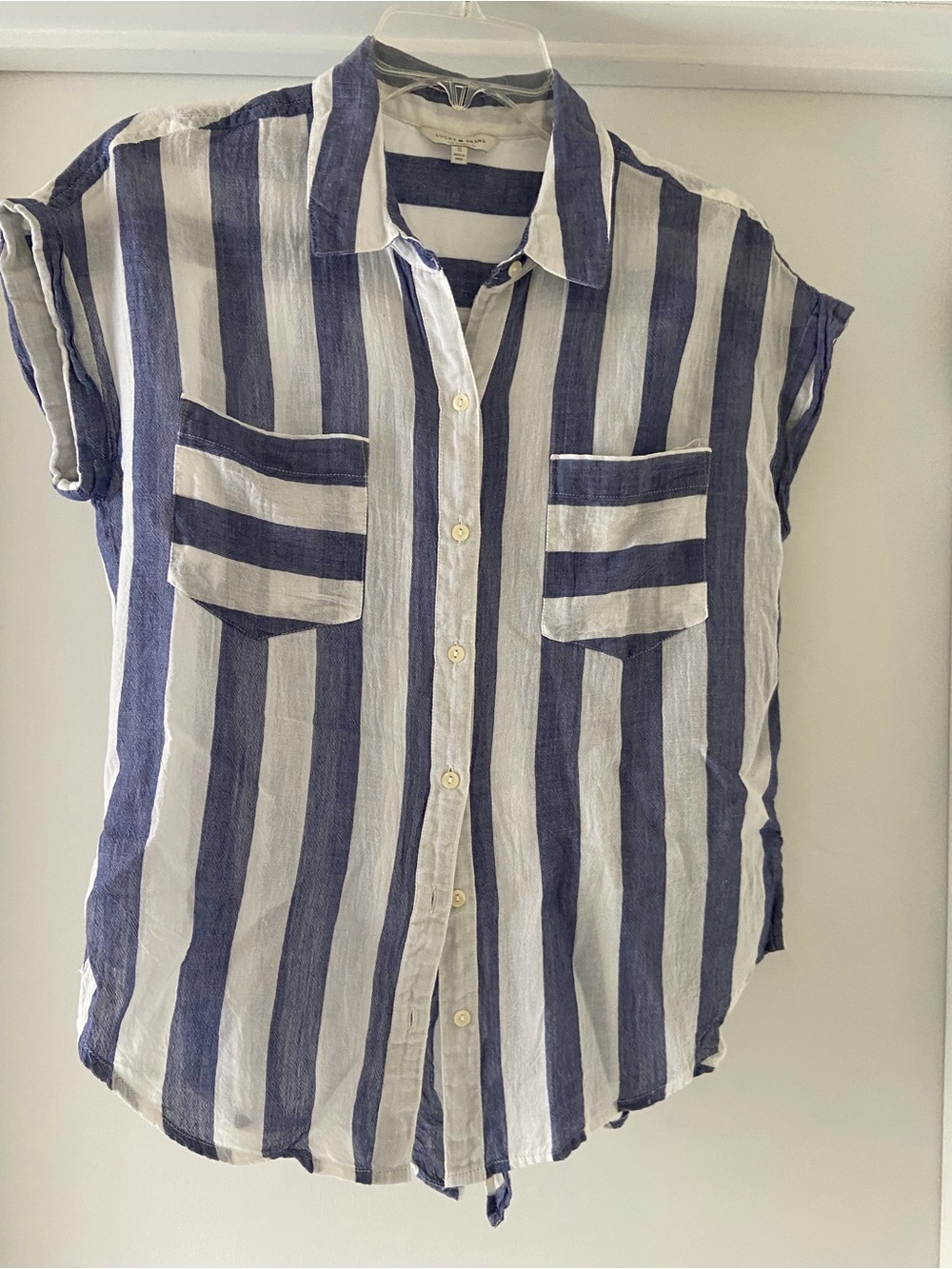 Lucky Brand Navy and White Vertical Stripe Button-Down Shirt